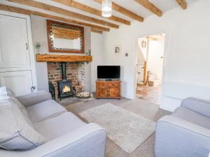 雷克瑟姆Carreg Cottage的客厅设有两张沙发和一个壁炉