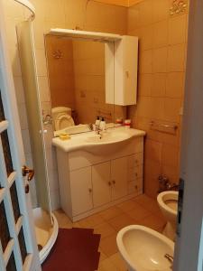 费尼斯Le Chat Riant的一间带水槽、卫生间和镜子的浴室