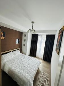 比斯特里察Nix Apartment - Calea Moldovei的卧室配有白色的床和窗户。