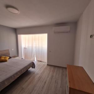 比纳罗斯Apartament Lux的一间卧室配有一张床、一张桌子和一个窗户。