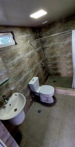 巴统Wooden House Garetke的一间带卫生间和水槽的浴室