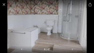 卡舍尔Noan Country House B&B的白色的浴室设有卫生间和淋浴。