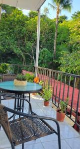 奎波斯城Henko House的种植了植物的门廊上的桌子和椅子