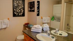 太阳峰Snow Creek Village #49的浴室配有盥洗盆和带毛巾的卫生间。