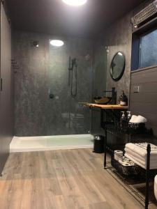 AlonnahBase Glamp Bruny Island的带淋浴的浴室和玻璃门