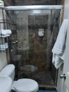 墨西卡利Loft A cerca zona dorada的带淋浴、卫生间和盥洗盆的浴室