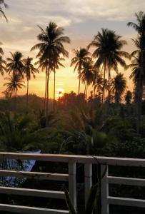 KabalwaPeaceful and Romantic Country Home的从棕榈树度假村的阳台可以欣赏到日落美景