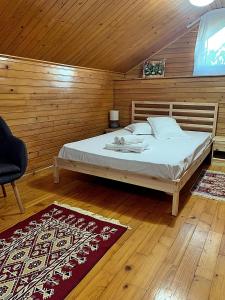 穆里吉奥尔Morena Mansion的一间卧室配有一张床、一把椅子和地毯