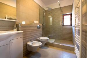 德瓦Burebista Residence的浴室配有卫生间、盥洗盆和淋浴。