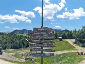 博希尼Chalet Burja at Vogel mountain - cable car access or hiking - not reachable with car的山丘上的方向标志