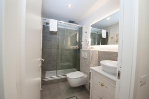 维罗纳Residenza Catullo - Apartments的带淋浴、卫生间和盥洗盆的浴室