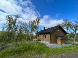 RussenesOlderfjord Lodge的田野中间的小木屋