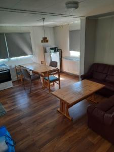 埃基斯蒂尔Vinland Apartment 2的客厅配有桌椅和沙发