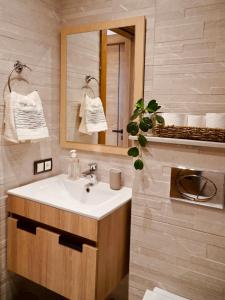 盖尼特拉Appartement moderne au décor raffiné的一间带水槽和镜子的浴室