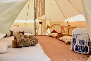 拉夫蒂港Camping Tents with Garden Hanging Bed的帐篷内带两张床的房间