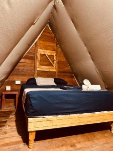 奥尔沃克斯岛La Aldea Holbox Cabañas y Camping的帐篷内一间卧室,配有一张床