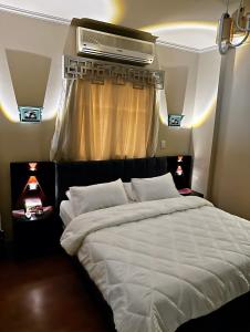 开罗The Arabella House - New Cairo的卧室配有一张大白色床和窗户