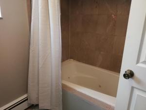 芝加哥8100 Happy Home的带浴缸和淋浴帘的浴室