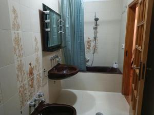 拉泰尔扎appartamento Alleria的一间带水槽、卫生间和镜子的浴室