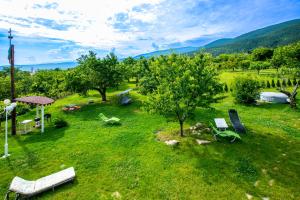 PatalenitsaКъща за гости Кала的享有带椅子和树木的庭院的空中景致