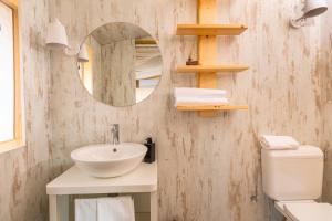 马蒂纳塔Le Lenze Don Mimì Glamping的一间带水槽、镜子和卫生间的浴室