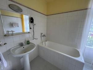 鲁哈科维斯Hotel Lužná的带浴缸和盥洗盆的浴室