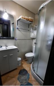 卡博尼格洛Lovely Apartment in CABO, RIVIERA BEACH的带淋浴、卫生间和盥洗盆的浴室