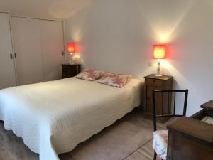 BonnesLa biche的一间卧室配有一张带两盏灯的床。