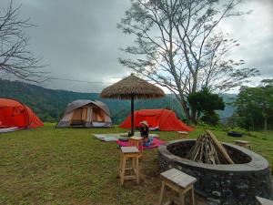 金塔马尼Kintamani Adventures 'Life Hurt, Nature Heal'的一群帐篷和野外的火坑