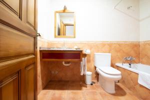 Dehesa提龙体拉那酒店的一间带卫生间、水槽和镜子的浴室