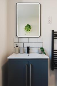 莱斯特Must See Vibrant Contemporary Two Bed Apartment的一间带水槽和镜子的浴室