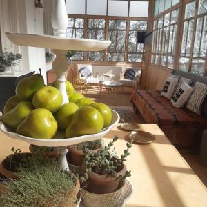 迪利然Durr 32的客厅里的一张桌子上放着一碗绿色水果