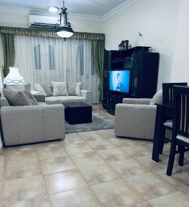 卢克索Karnak Flats的带沙发和平面电视的客厅