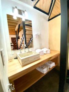 拉安戈斯图拉镇Departamentos Tres Maitenes的一间带水槽和镜子的浴室
