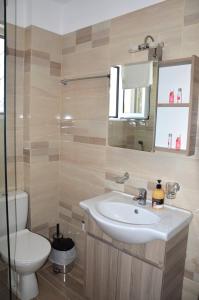 基利尼Α & D Perikleous Apartments的一间带水槽、卫生间和镜子的浴室
