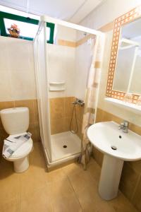 卡尔帕索斯Panorama Hotel的浴室配有卫生间、盥洗盆和淋浴。