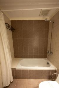 阿可贺巴Tanal Serviced Apartments的带浴缸和卫生间的浴室。