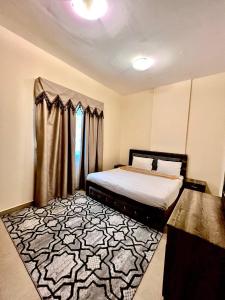 阿吉曼梦想宫殿酒店的一间卧室配有一张床和地毯