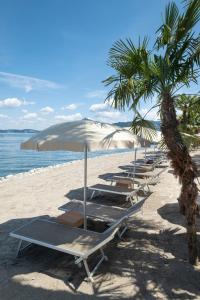 巴韦诺迪诺大酒店的海滩上的一排躺椅和遮阳伞