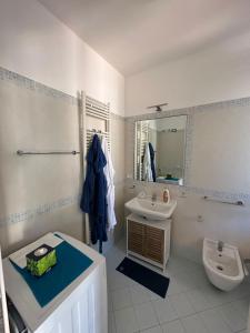 莱切省卡斯特罗RESIDENCE IL GIARDINO DI DONNA LEDA的一间带水槽、卫生间和镜子的浴室