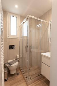 OinófitaBukovo Apartment的带淋浴、卫生间和盥洗盆的浴室