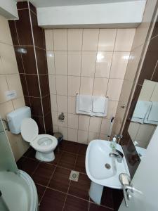 斯塔多伊兰Vila Roza的一间带卫生间和水槽的小浴室