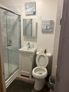 芝加哥Hollywood Rentals LLC的浴室配有卫生间、盥洗盆和淋浴。