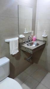 GualeguaychúLA ESTACION的一间带水槽、卫生间和镜子的浴室