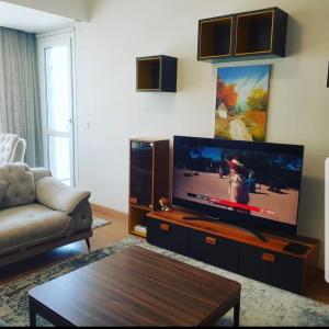 厄森尤特Spacious One Bedroom Apartment的客厅配有大屏幕平面电视