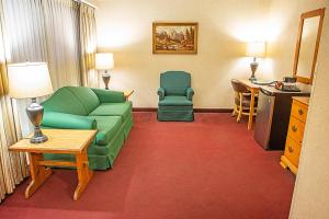 弗兰肯默斯巴伐利亚小屋酒店的酒店客房设有一间带沙发和椅子的客厅