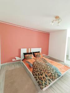 德瓦Garsoniera miky的一间卧室,在房间内配有一张猎豹床