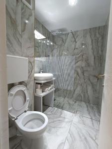 德瓦Garsoniera miky的一间带卫生间和淋浴的浴室
