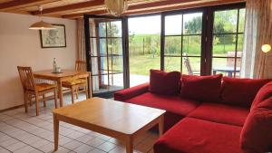 ZirkowBlaues Haus by Rujana的客厅配有红色的沙发和桌子