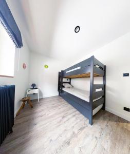 贝斯和圣阿纳斯泰斯Appartement au pied des pistes的一间卧室配有一张双层床,铺有木地板
